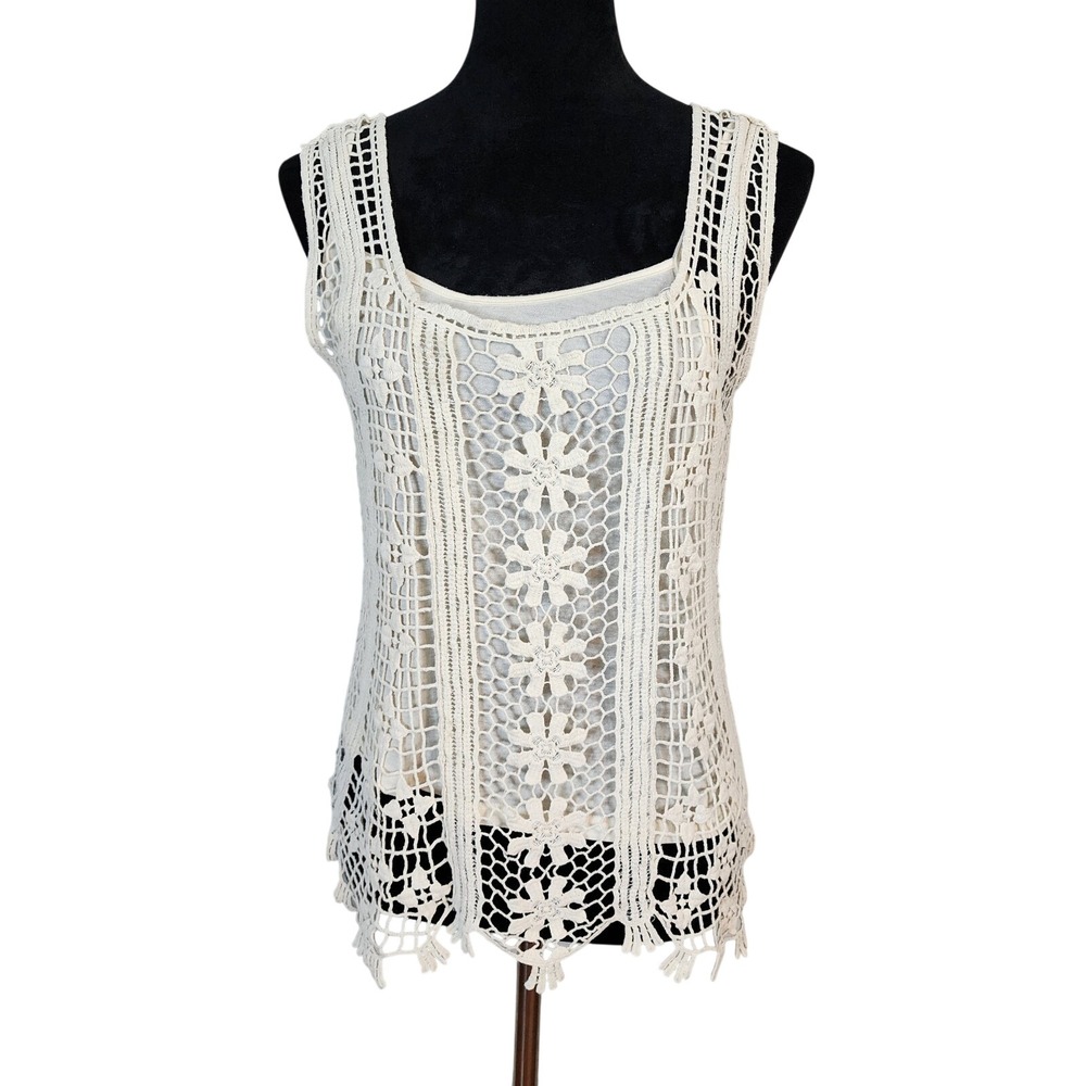 CHELSEA & VIOLET Size‎ Small Cream Crochet Floral Open Knit Resortwear Tank Top